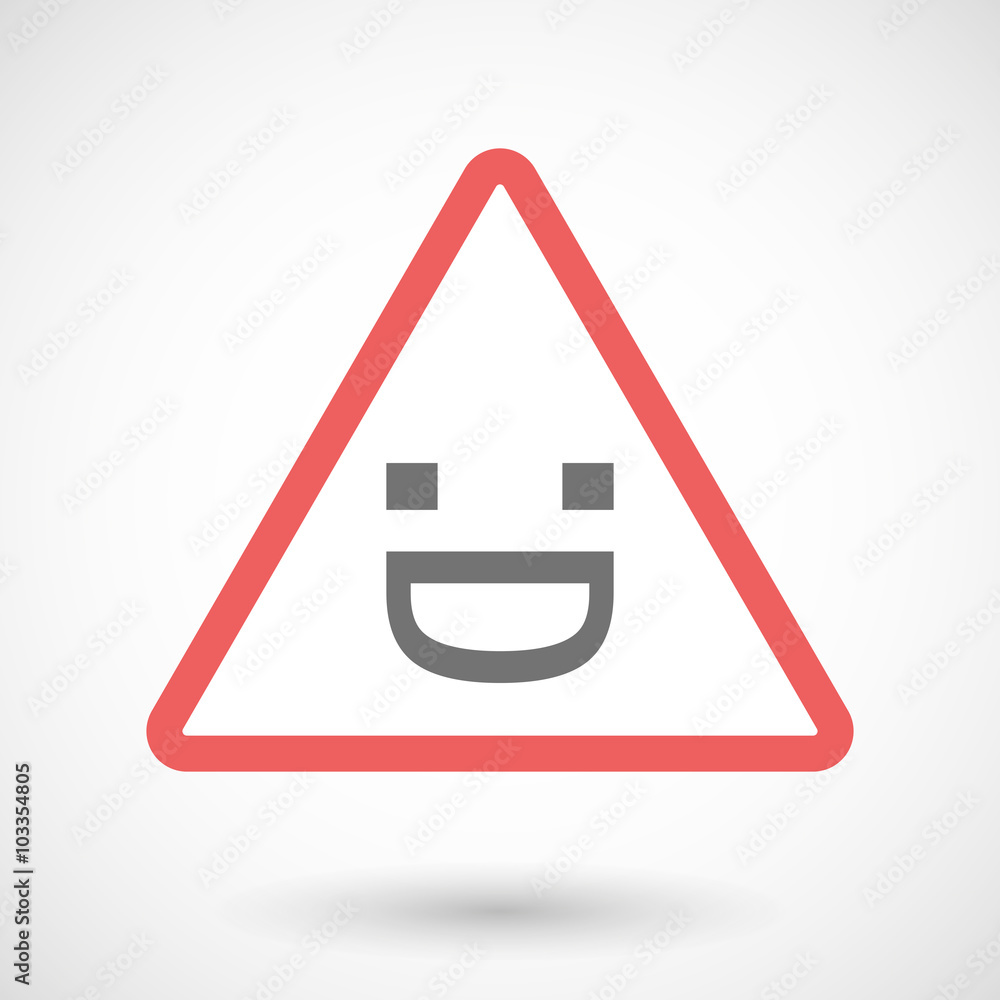 Warning signal icon with a laughing text face