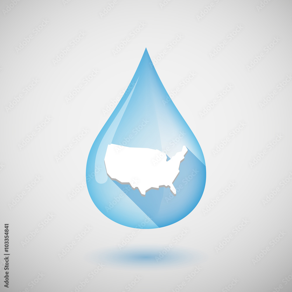 Obraz premium Long shadow water drop icon with a map of the USA