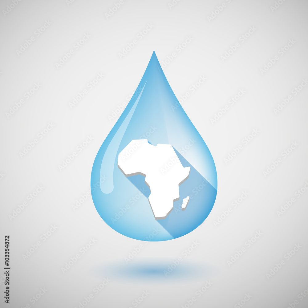 Obraz premium Long shadow water drop icon with a map of the african continent