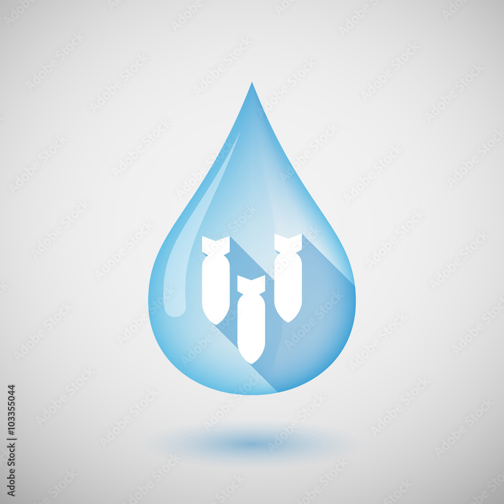 Long shadow water drop icon with three bombs falling Long shadow water drop icon with three bombs falling