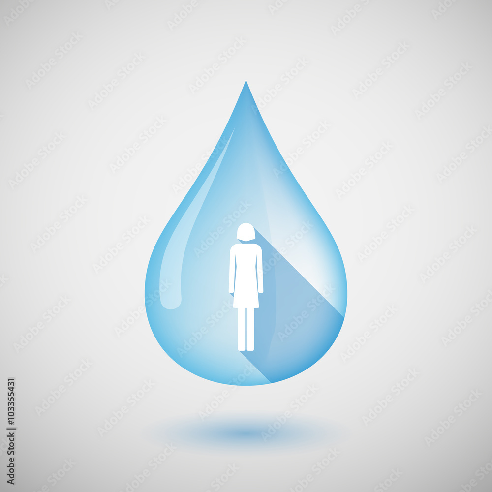Long shadow water drop icon with a female pictogram Long shadow water drop icon with a female pictogram
