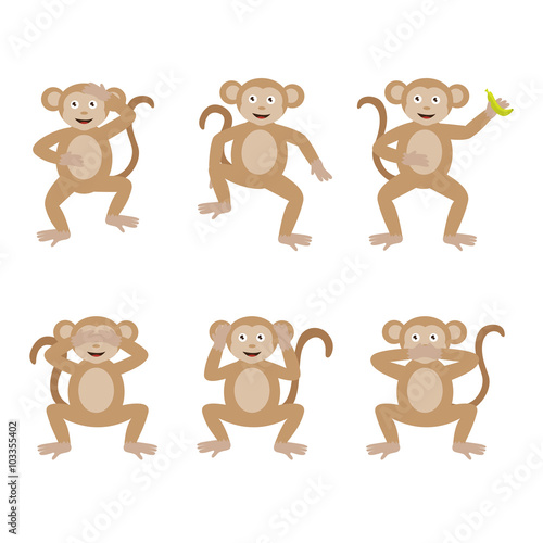 Monkey Set - Isolated On White Background-Vector Illustration Graphic Design  Editable For Your Design.For Web Websites App Print Presentation Templates Mobile Applications And Promotional Materials