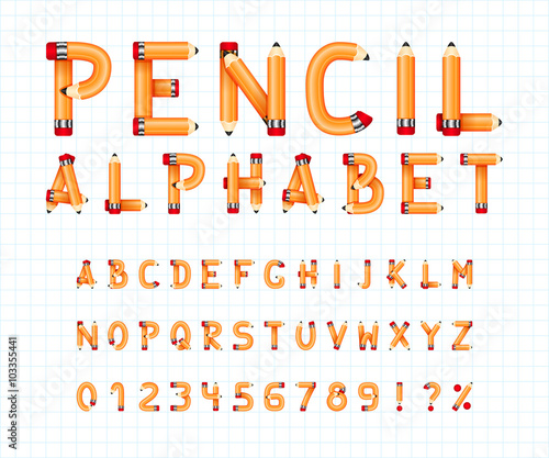 Alphabet formed by pencil. Yellow pencils alphabet style. Pencil alphabet.