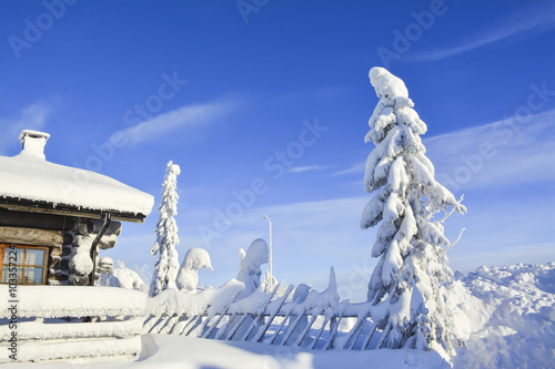   Cottages on snowy mountain on a sunny winter day Royalty Free Stock Photo  Find Similar Get a Comp Save to Lightbox  Cottages on snowy mountain on a sunny winter day in Lapland Finland © citikka