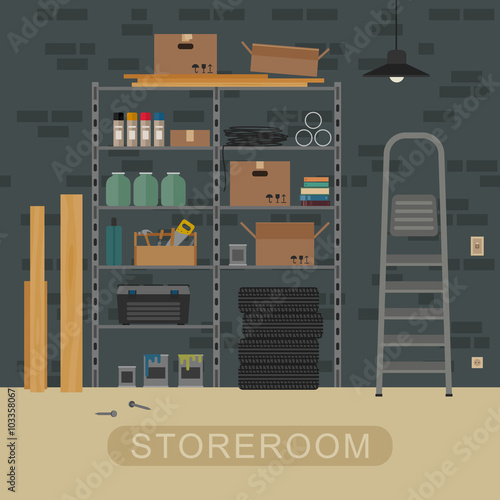 Storeroom interior with brickwall.