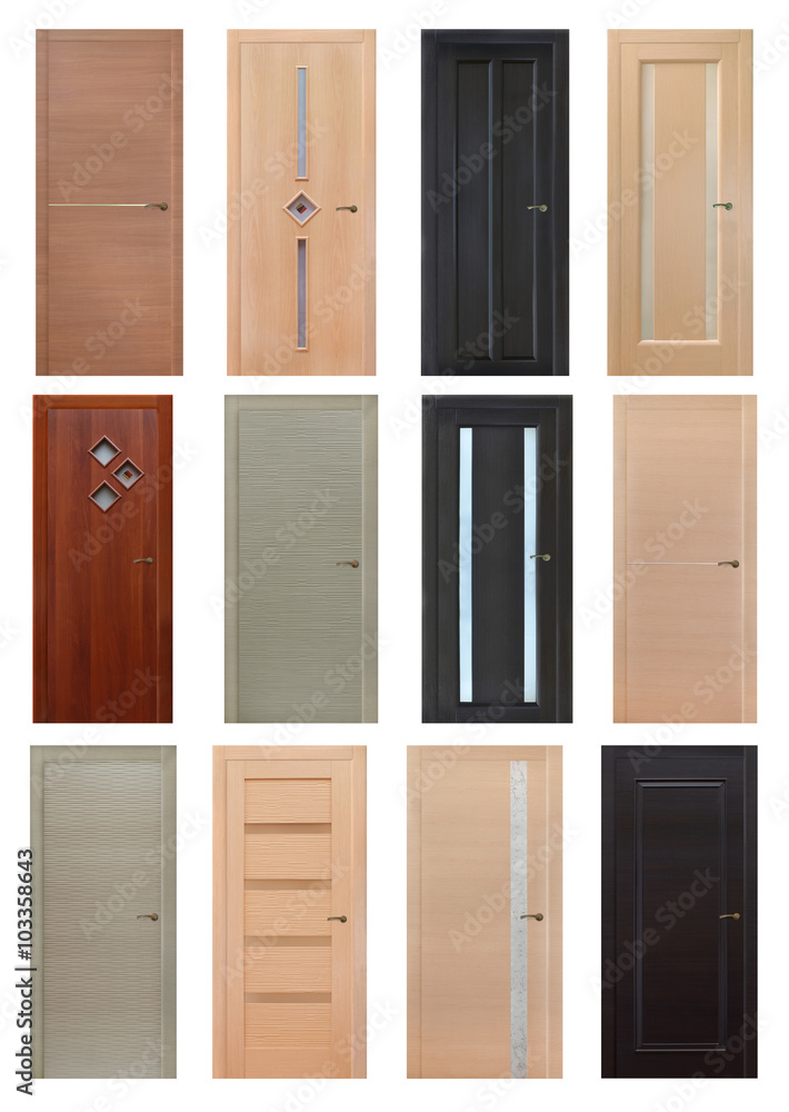 Naklejka premium Indoor doors isolated. Set of 12, different colors, texture and shape