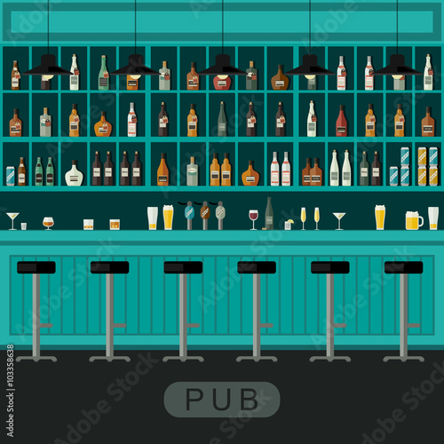 Pub interior with bar counter