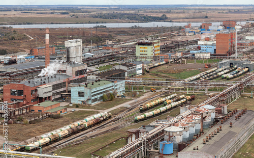 Chemical plant for production of acids and ammonia. Top view. Th