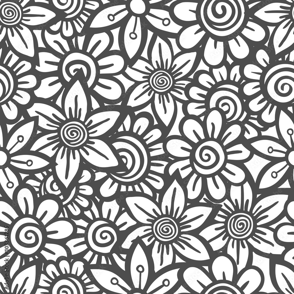 Hand drawn seamless Flower pattern. Doodle style