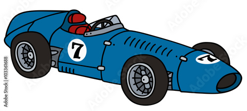 Classic blue racing car / Hand drawing, vector illustration