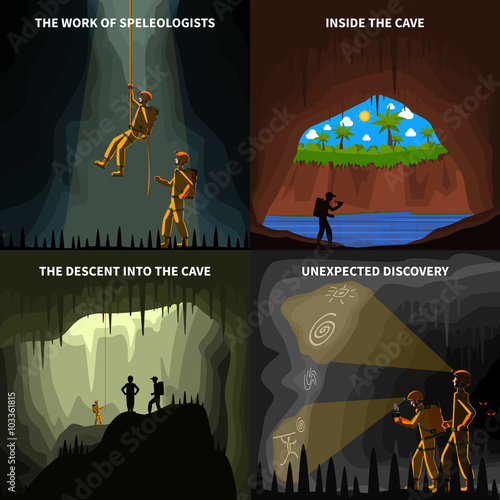 Speleologists 4 Flat Icons Square Banner