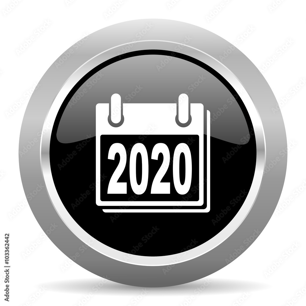 new year 2020 black metallic chrome web circle glossy icon new year 2020 black metallic chrome web circle glossy icon