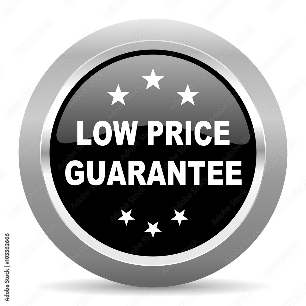 low price guarantee black metallic chrome web circle glossy icon low price guarantee black metallic chrome web circle glossy icon