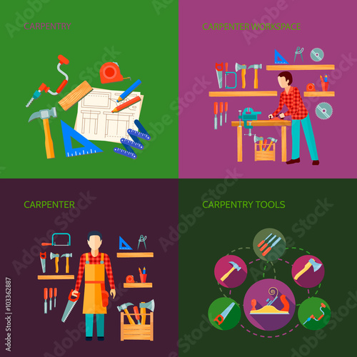 Carpentry Flat Icons Set