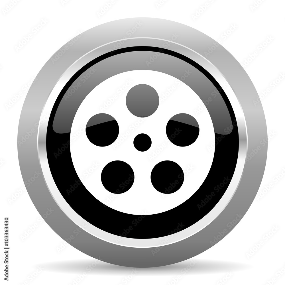 film black metallic chrome web circle glossy icon