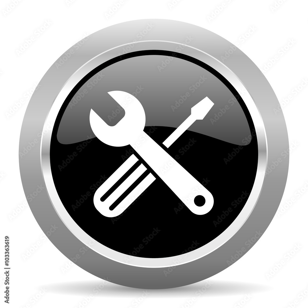 tools black metallic chrome web circle glossy icon tools black metallic chrome web circle glossy icon