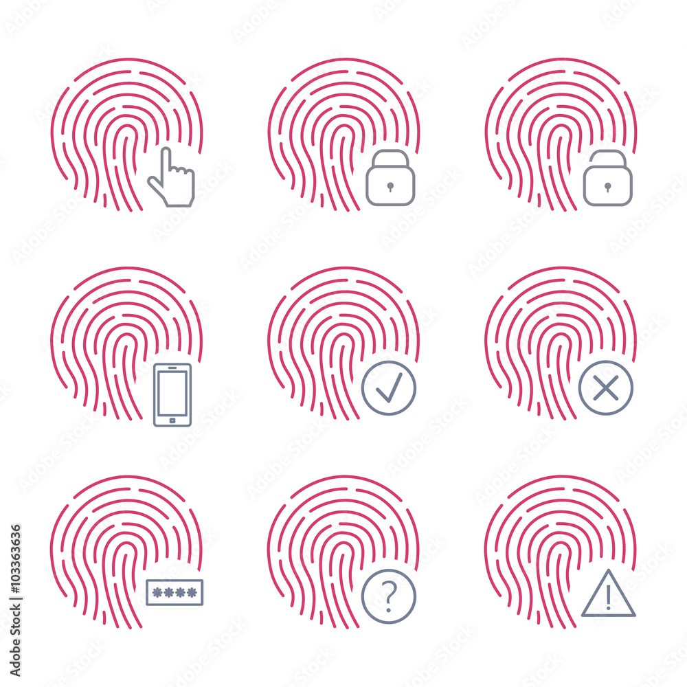 Fingerprint scanner icons on white background. Vector illustration. Fingerprint scanner icons on white background. Vector illustration.