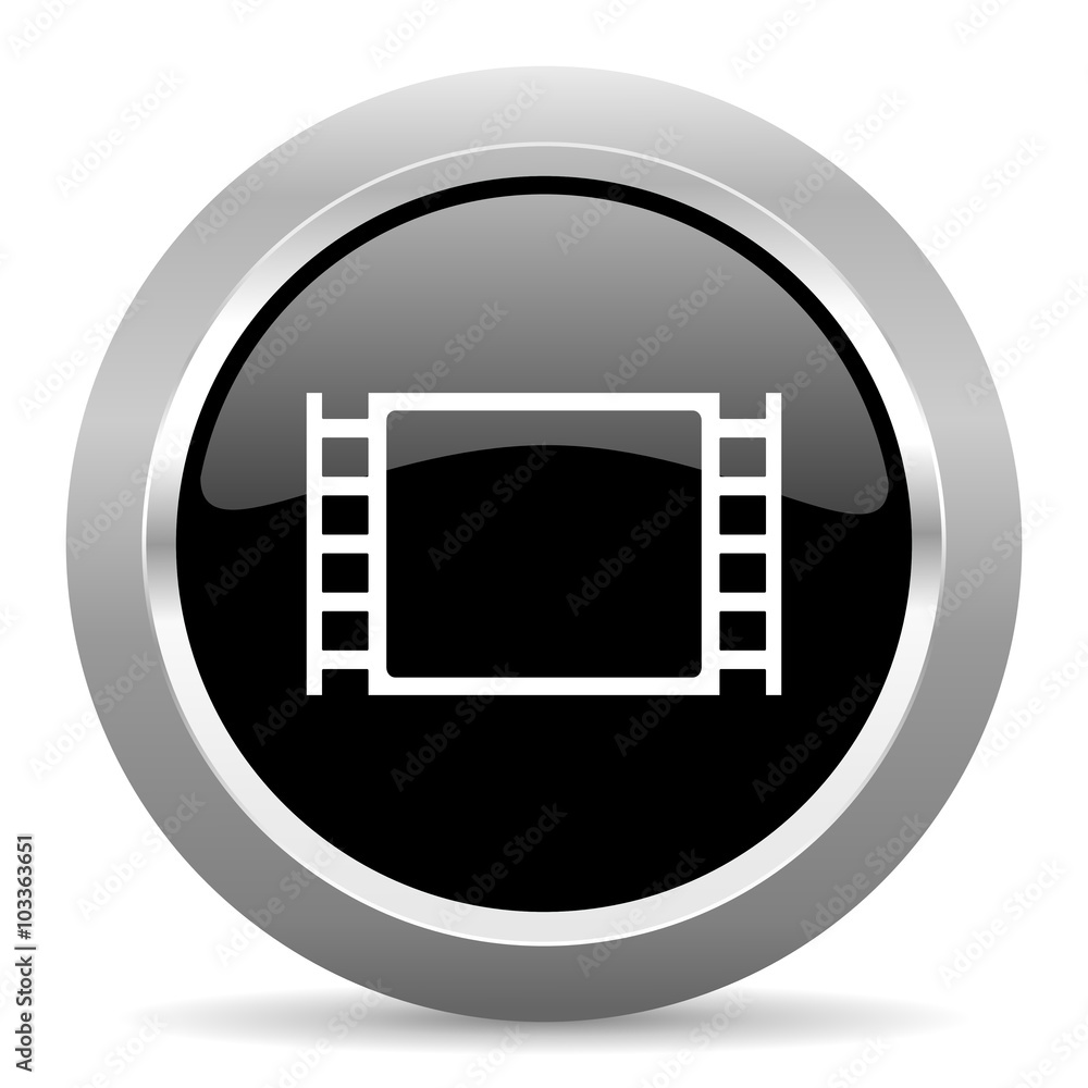 movie black metallic chrome web circle glossy icon movie black metallic chrome web circle glossy icon