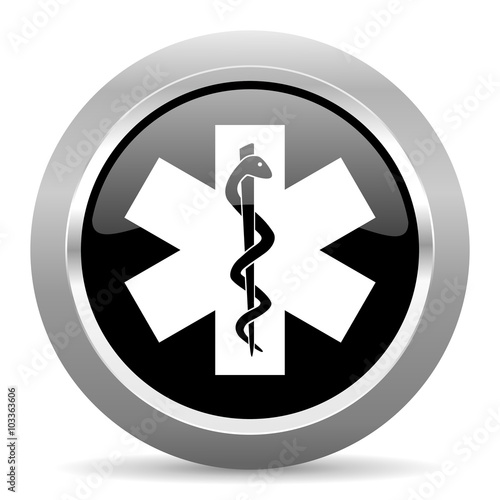 emergency black metallic chrome web circle glossy icon