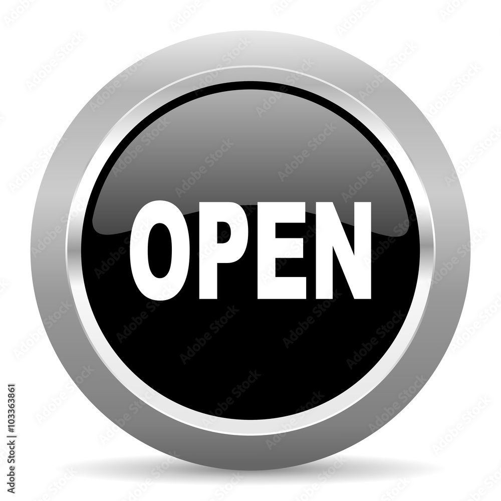 open black metallic chrome web circle glossy icon open black metallic chrome web circle glossy icon