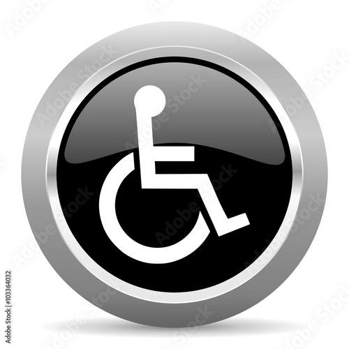 wheelchair black metallic chrome web circle glossy icon