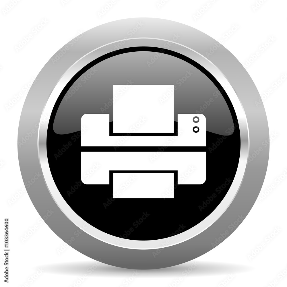 printer black metallic chrome web circle glossy icon printer black metallic chrome web circle glossy icon