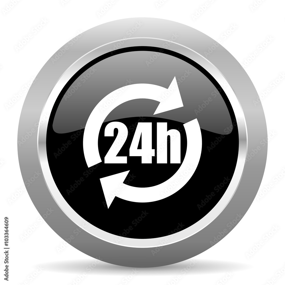 24h black metallic chrome web circle glossy icon 24h black metallic chrome web circle glossy icon