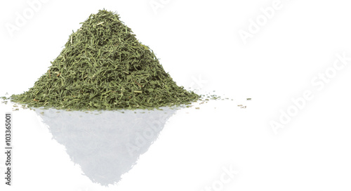 Dried dill herbs over white background