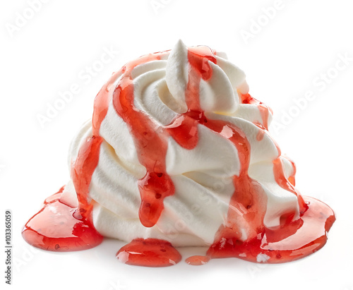 whipped cream with strawberry sauce