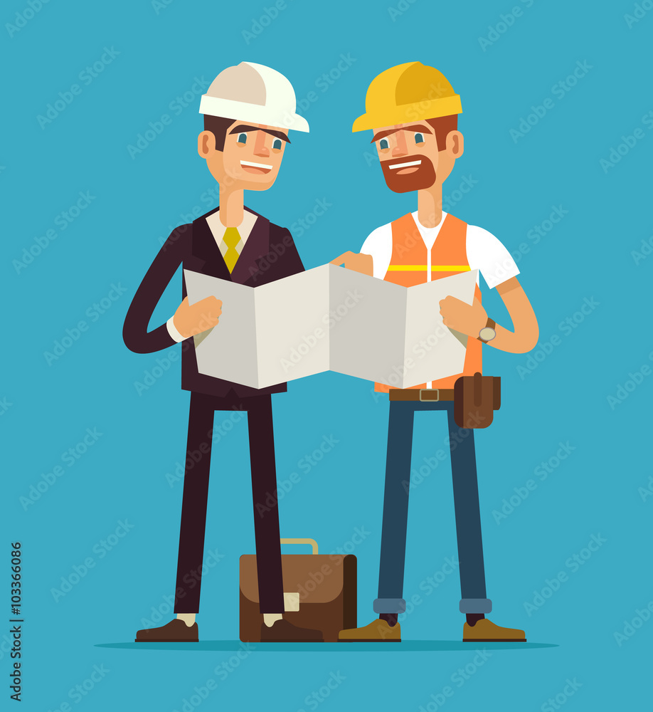 Foreman and worker. Vector flat illustration