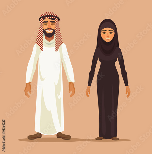 Traditional arab couple. Vector flat illustration