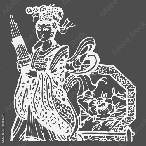 Musicienne chinoise en robe traditionnelle.