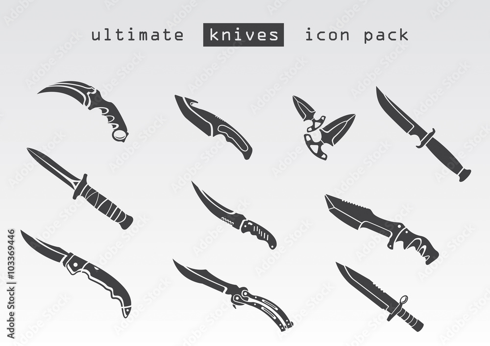 Fototapeta premium Different type of knives. Inspired by popular shooter game .