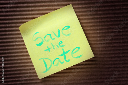 Save the date text on yellow sticky note