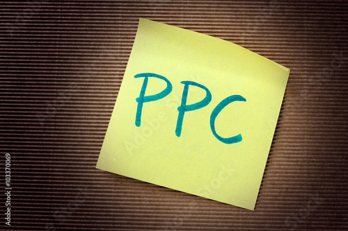 PPC (Pay Per Click) acronym on yellow sticky note