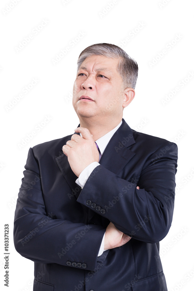pose and gesture of old Asian businessman in suit pose and gesture of old Asian businessman in suit