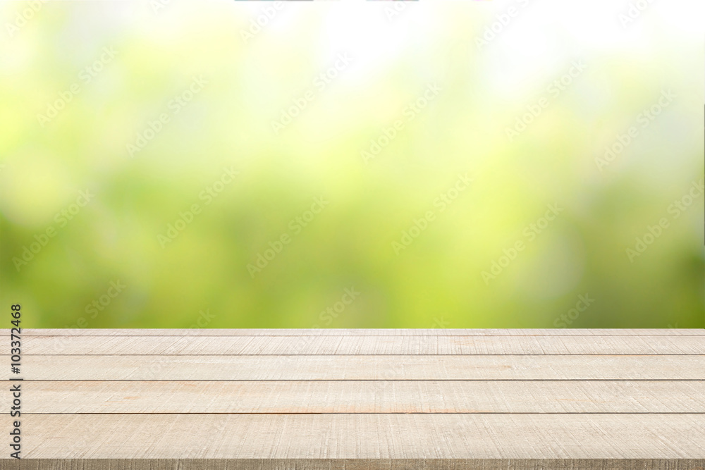 Obraz premium wood table top panel on green background