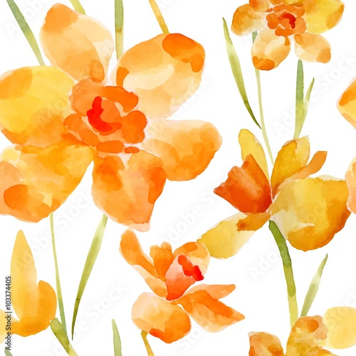 Watercolor flowers seamless pattern.