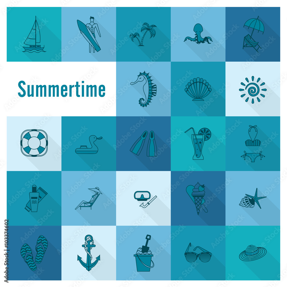 Summer and Beach Simple Flat Icons Summer and Beach Simple Flat Icons