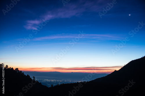 Sunrise over mountain range at Doi Ang Khang  Chiang Mai  Thaila