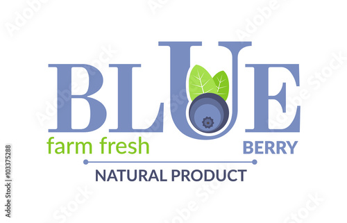 Blueberry logo design concept. Forest fruit creative symbol template. Fresh organic fruit unique icon layout. It contains the inscription Blue berry, farm fresh, natural product. Vector Illustration.