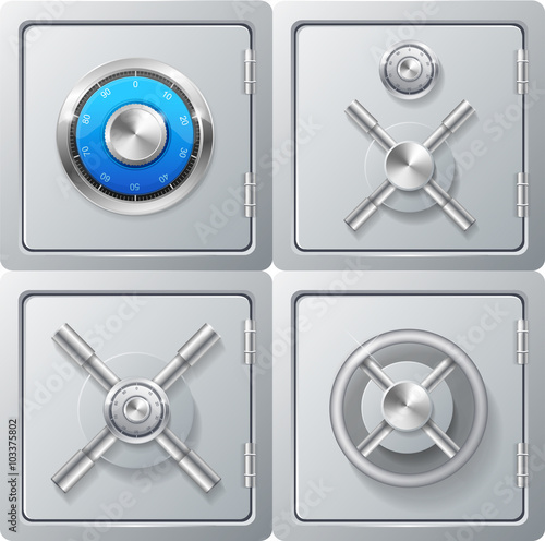 Realistic Metal Safe Set. Vector