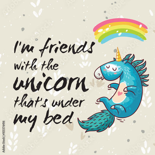 Amazing card with cute unicorn. Vector cartoon illustration