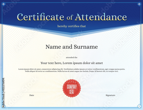 Certificate of attendance template in vector for achievement gra
