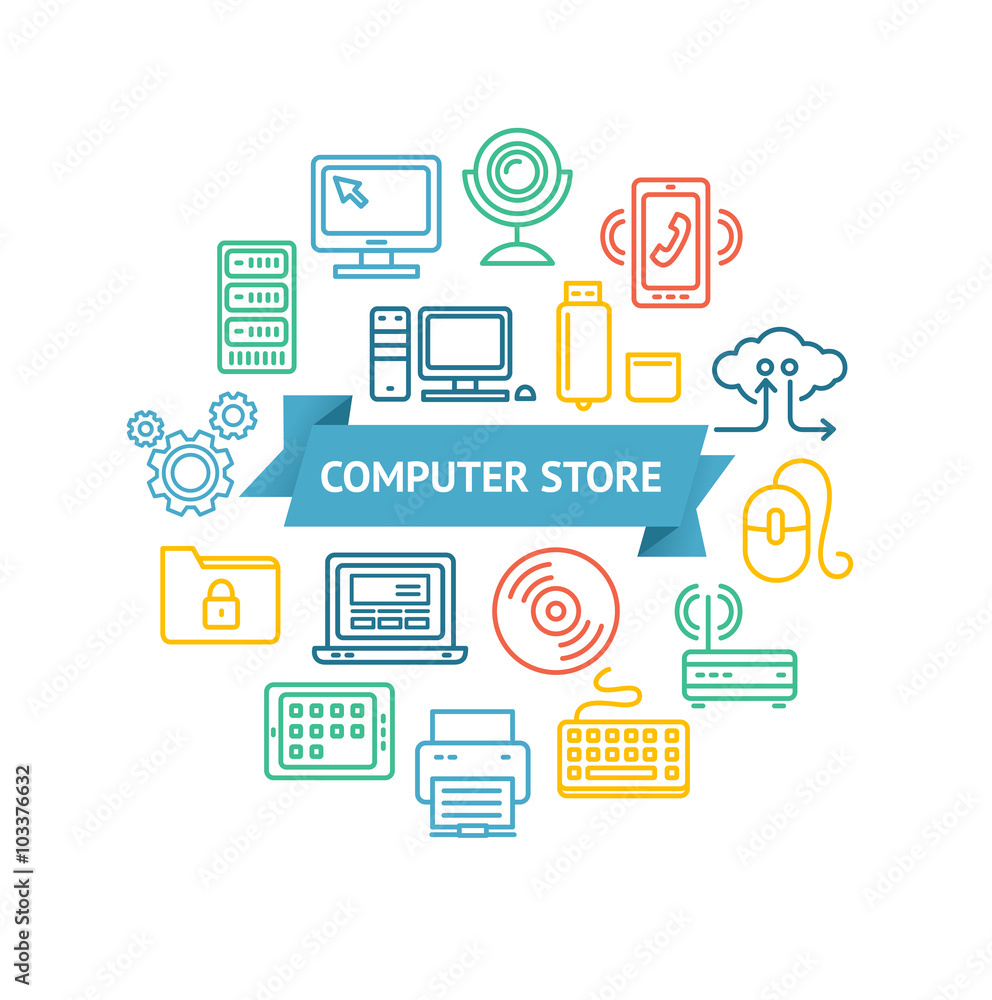 Computer Store Concept. Vector Computer Store Concept. Vector