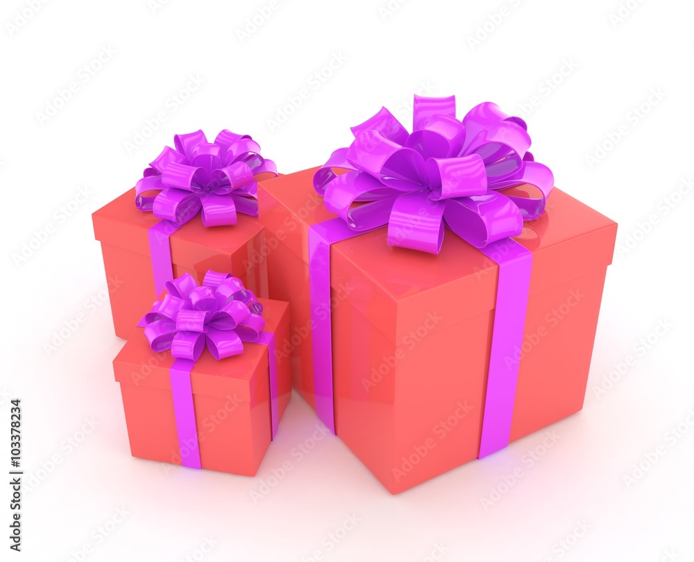 three gift boxes with bows isolated on white three gift boxes with bows isolated on white