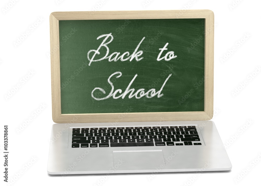 Laptop with chalkboard, back to school, online education concept Laptop with chalkboard, back to school, online education concept