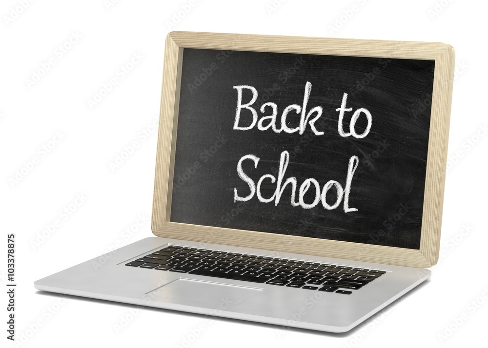 Laptop with chalkboard, back to school, online education concept Laptop with chalkboard, back to school, online education concept