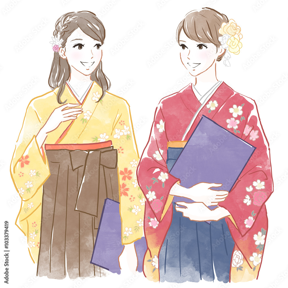 袴姿の二人の女性 Stock イラスト Adobe Stock 袴姿の二人の女性 Stock イラスト Adobe Stock