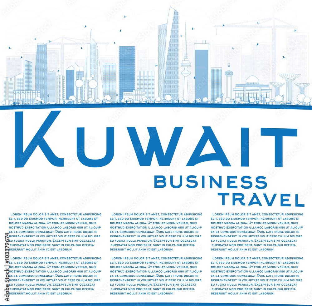 Outline Kuwait City Skyline with Blue Buildings and Copy Space Outline Kuwait City Skyline with Blue Buildings and Copy Space